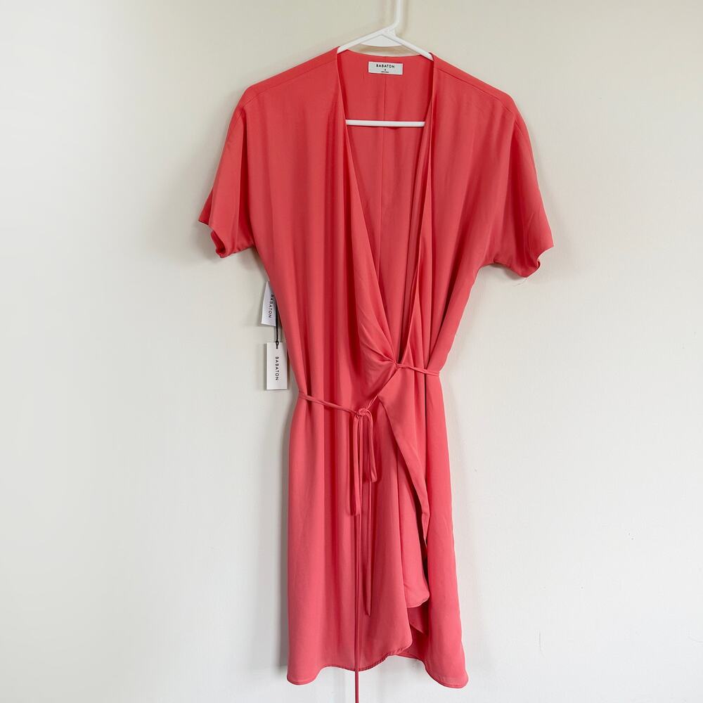 Aritzia Babaton Wallace Coral Wrap Dress Short Sleeve Mini V-Neck Lined Small